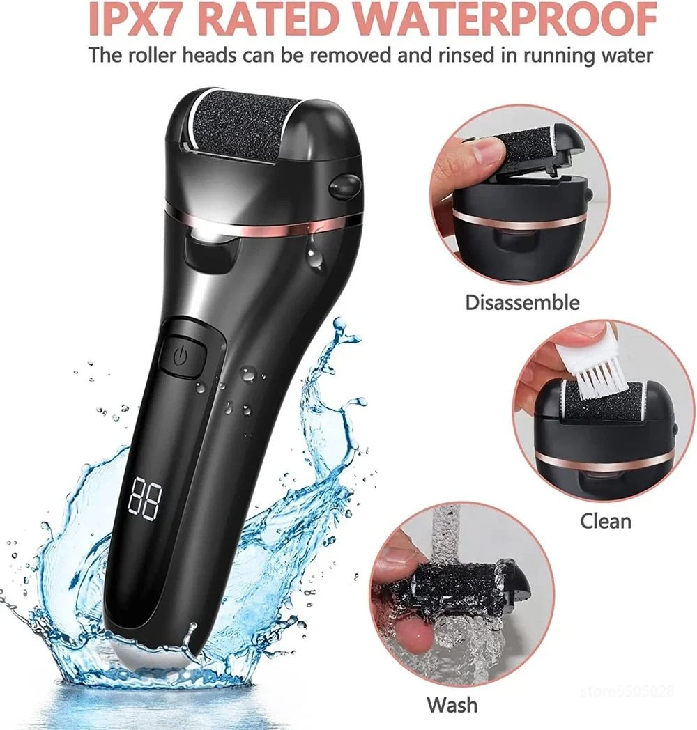 Electric Callus Remover Rechargeable Foot File Grinder Pedicure Machine with 3 Quartz Heads