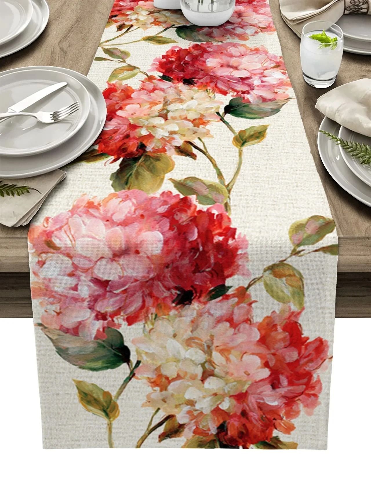 Vintage Tulip Floral Linen Table Runner Farmhouse Dining Table Decor