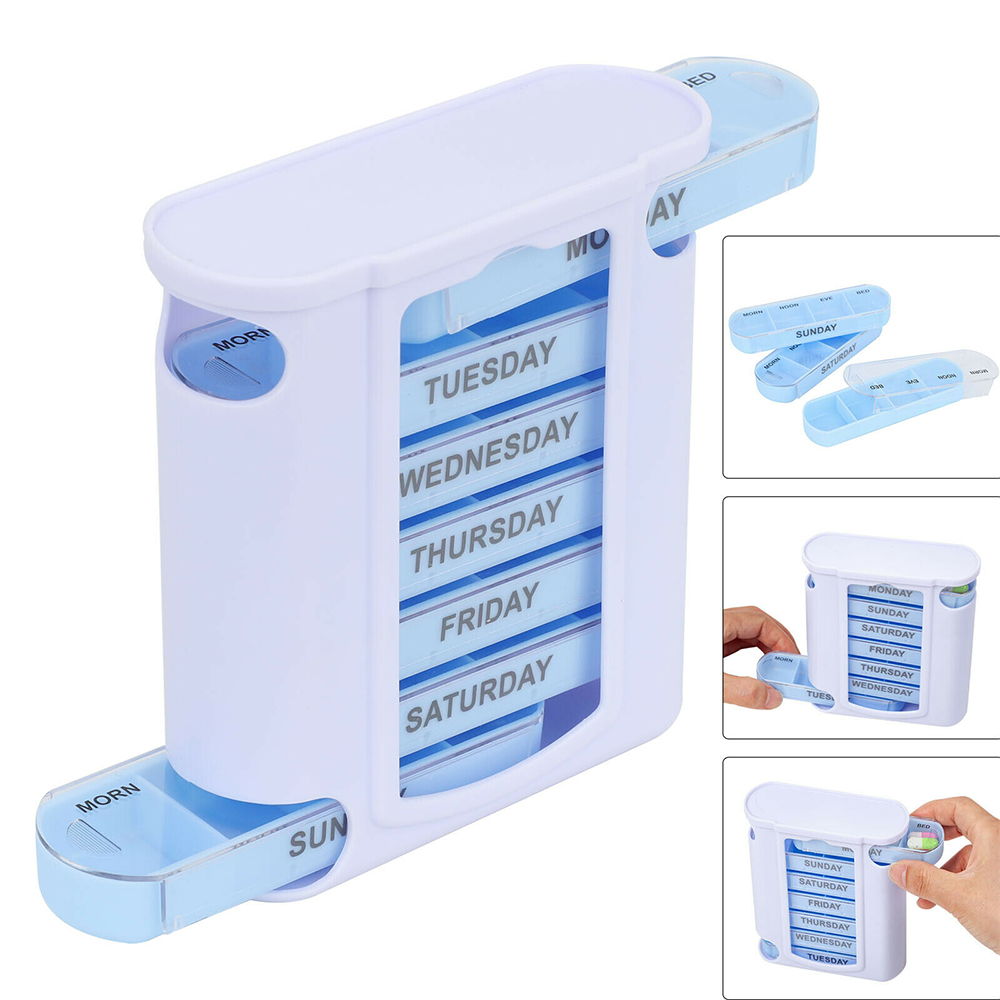 Medicine Tablet Drug Holder, 7 Day Pill Box Case Organizer Container Kit