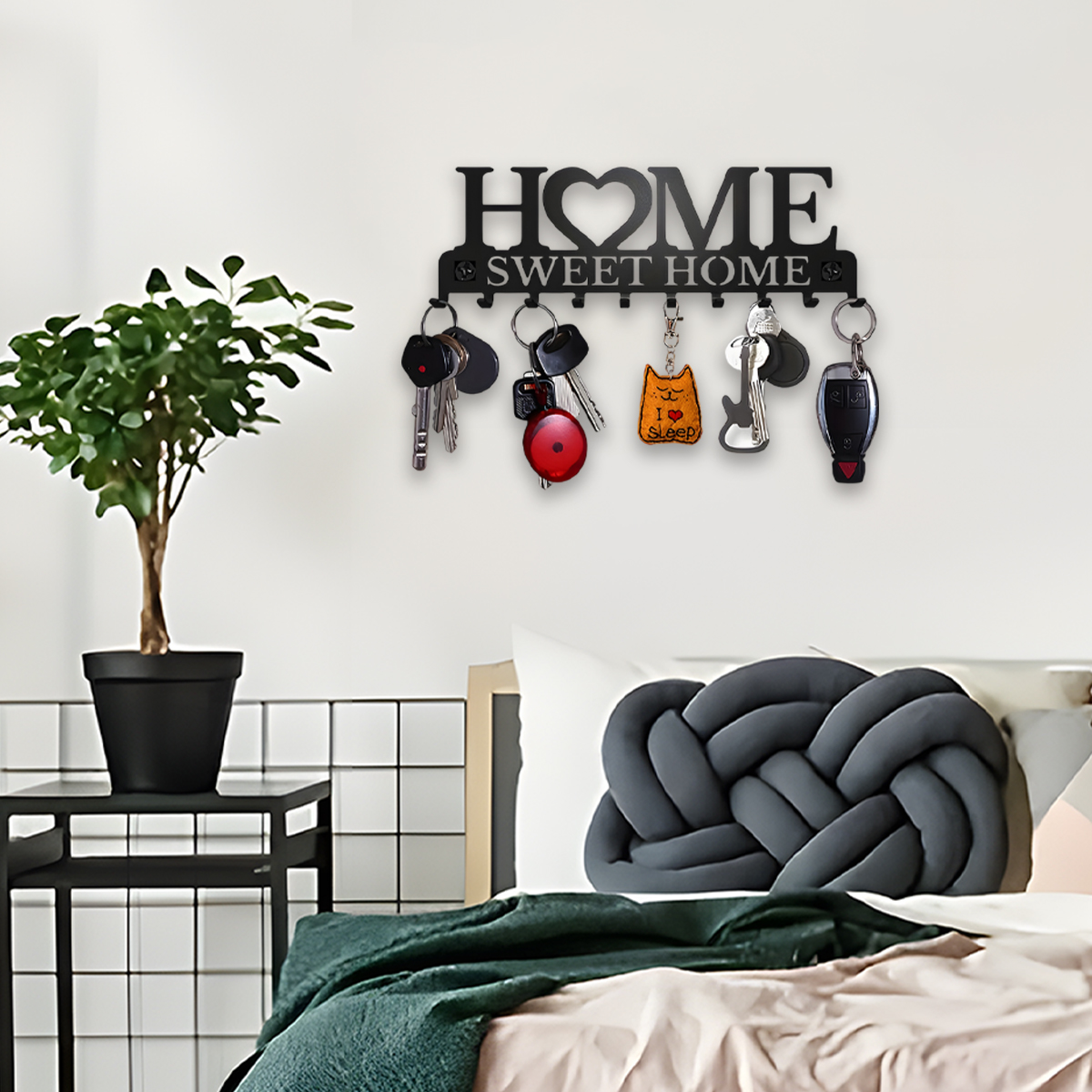 Black Metal Wall-Mounted Key Holder Rack, Sweet Home Design
