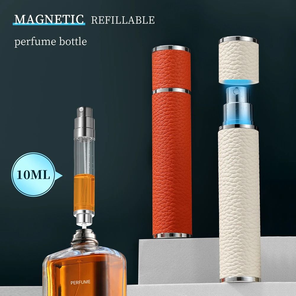 10ml Magnetic Perfume Atomizer with Leather Cover for Travel