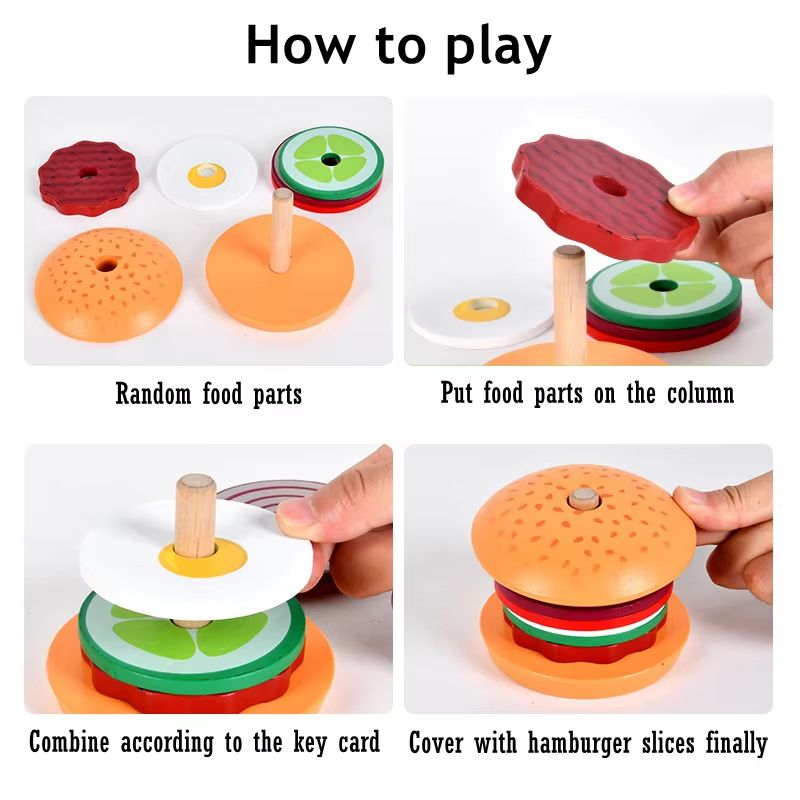 Build-a-Burger wooden burger stacking toy for Toddlers