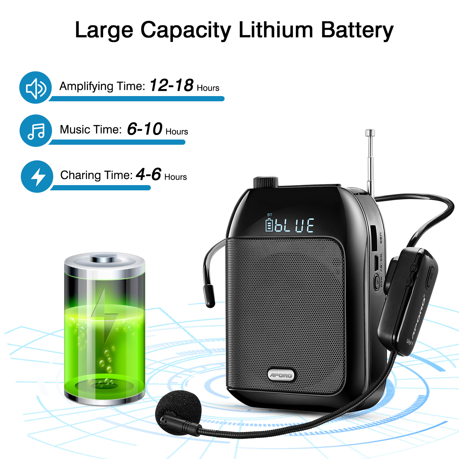 Portable Wireless Voice Amplifier with U Disk Megaphone Microphone Speaker for Teaching and Promotion
