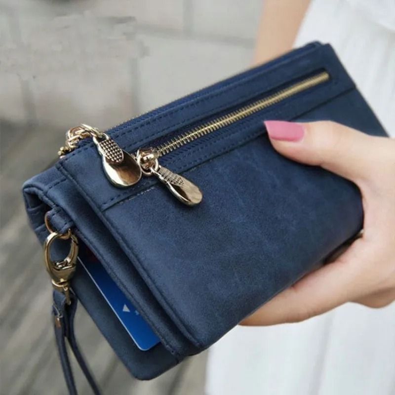 Large Capacity Womens Leather Wallet with Double Zipper