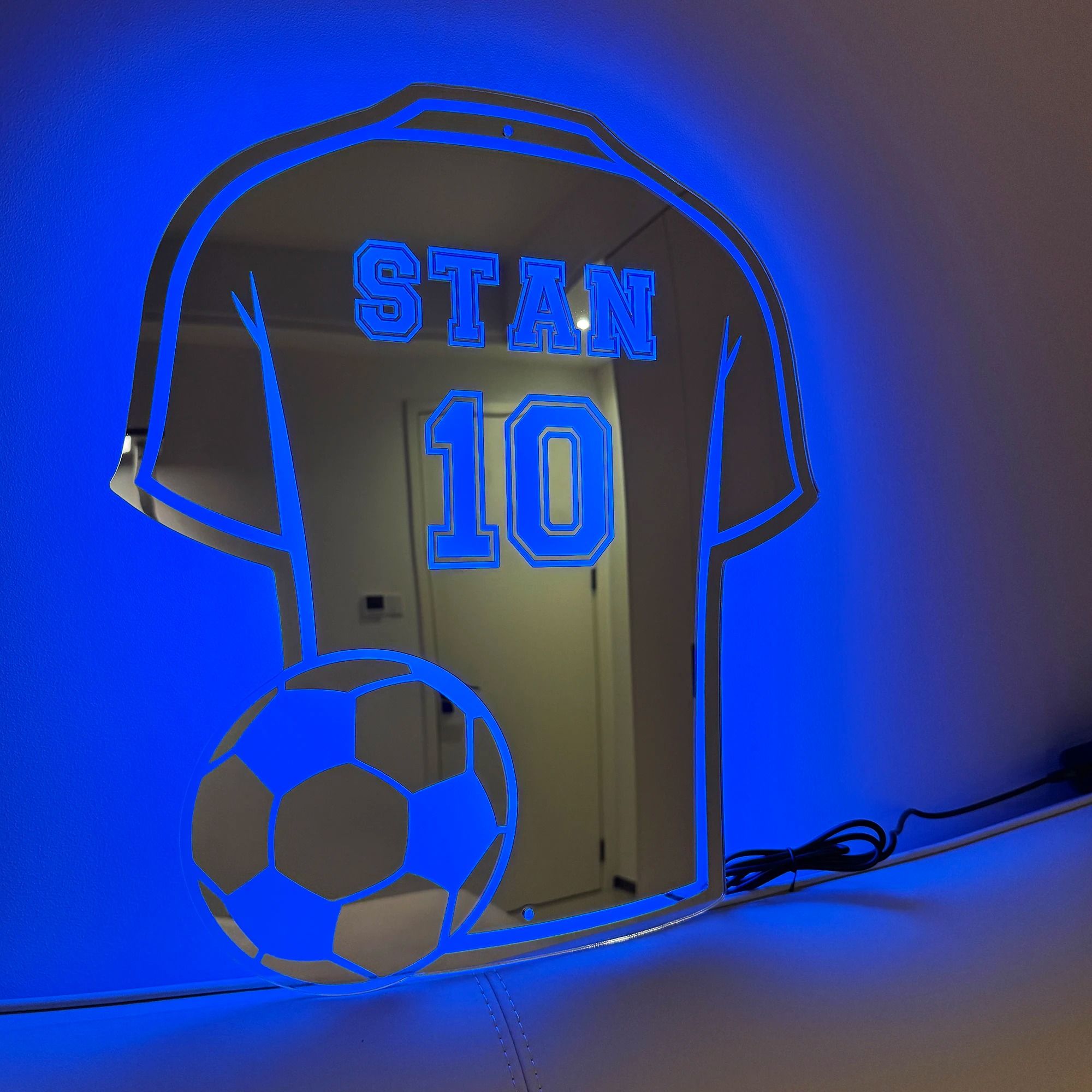 Custom Football Shirt LED Mirror Personalized Acrylic Wall Decor Gift