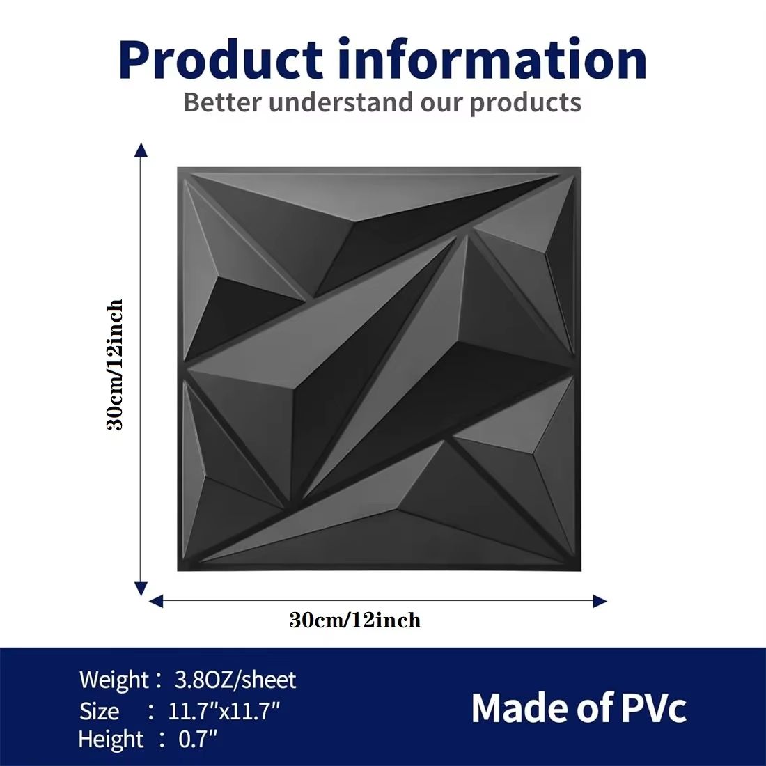 DiamondWave 30x30cm PVC 3D Diamond Textured Wall Panels 10 Pack