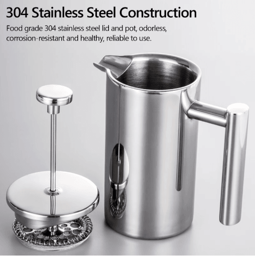 Stainless Steel French Press Coffee Maker Double Wall Insulated Manual Coffee Brewer (350ml–1000ml)