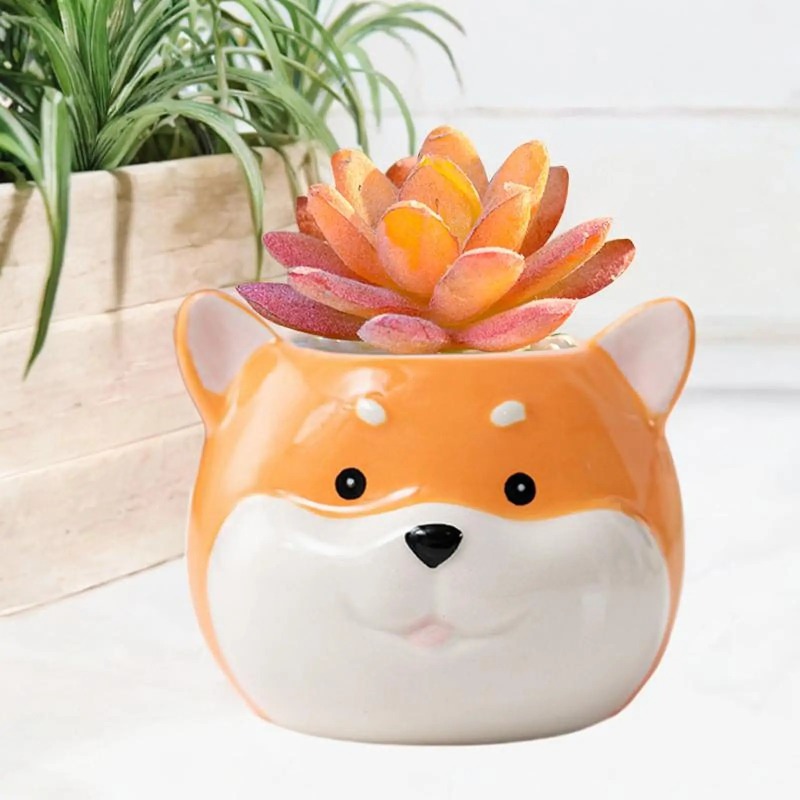 Cute Ceramic Dog Flower Pot Cartoon Succulent Planter Decorative Indoor Plant Holder
