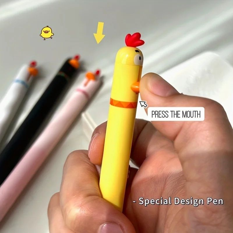 Funny Chicken Rotating Gel Pens Set – 0.5mm Cute Pressing Black Ink Writing Pens