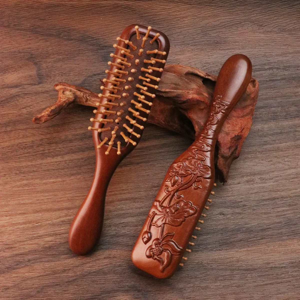 Sandalwood Massage Comb, Meridian Hair Care, Golden Silk Narrow Air Bag Comb