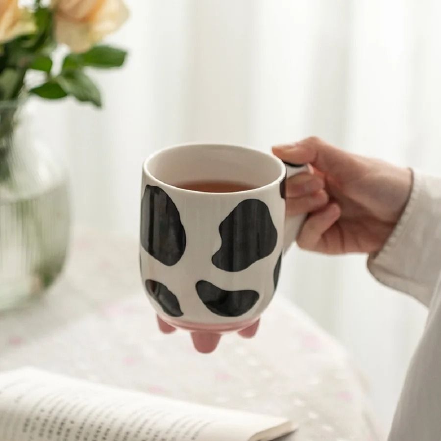 Cute Cow Pattern Ceramic Footed Mug