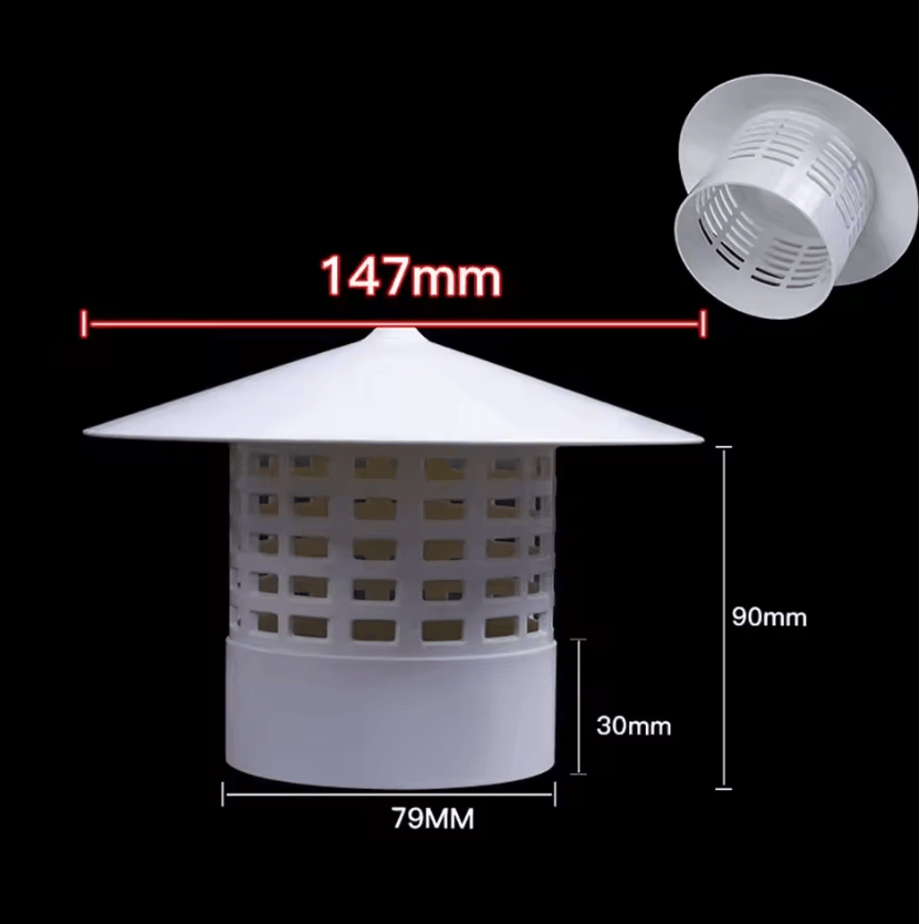 PVC Roof Air Vent Grille Cover – Round Weatherproof Exhaust Cap (75–200mm)