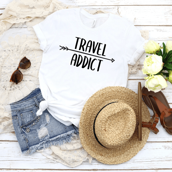 Travel Addict Shirt Funny Vacation Shirt Travel Lover Graphic Tee Gift