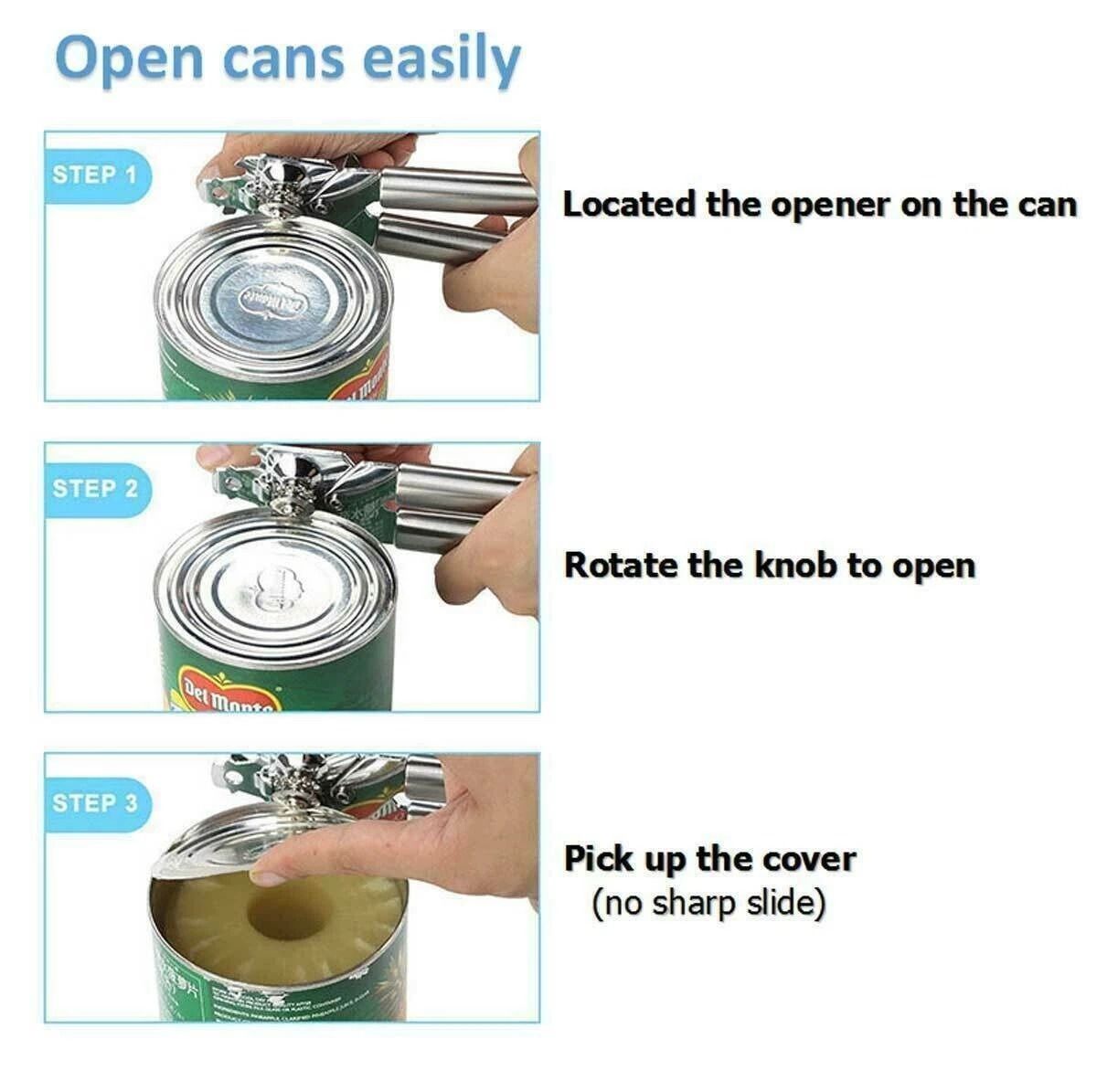Stainless Steel Heavy Duty CAN OPENER, Strong Blades, Professional Chef Tool NEW