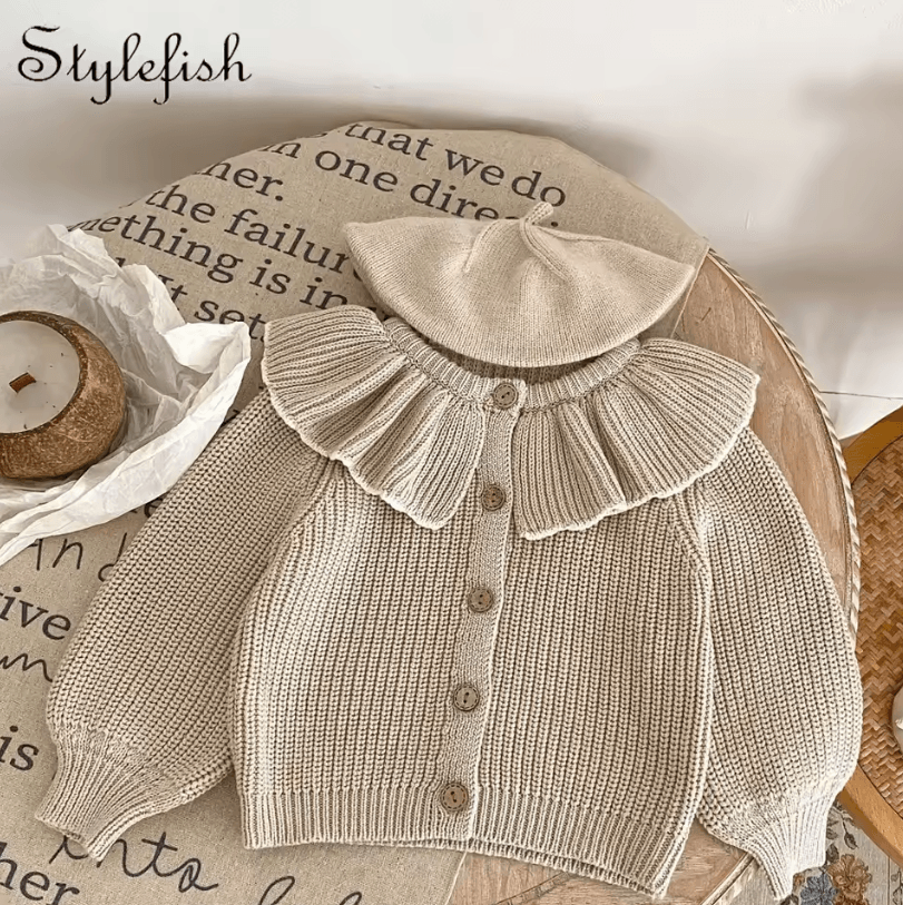 Baby Girl Ruffle Collar Knit Cardigan Soft Toddler Girl Knitted Sweater Coat