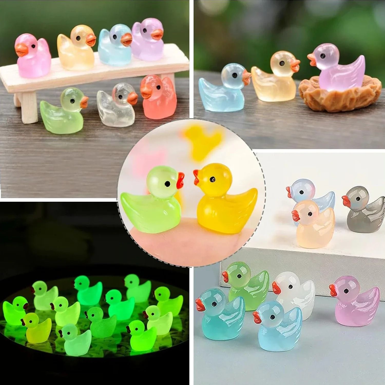 Luminescent Micro-Duck Collection Glow-in-the-Dark Landscape Sculpture