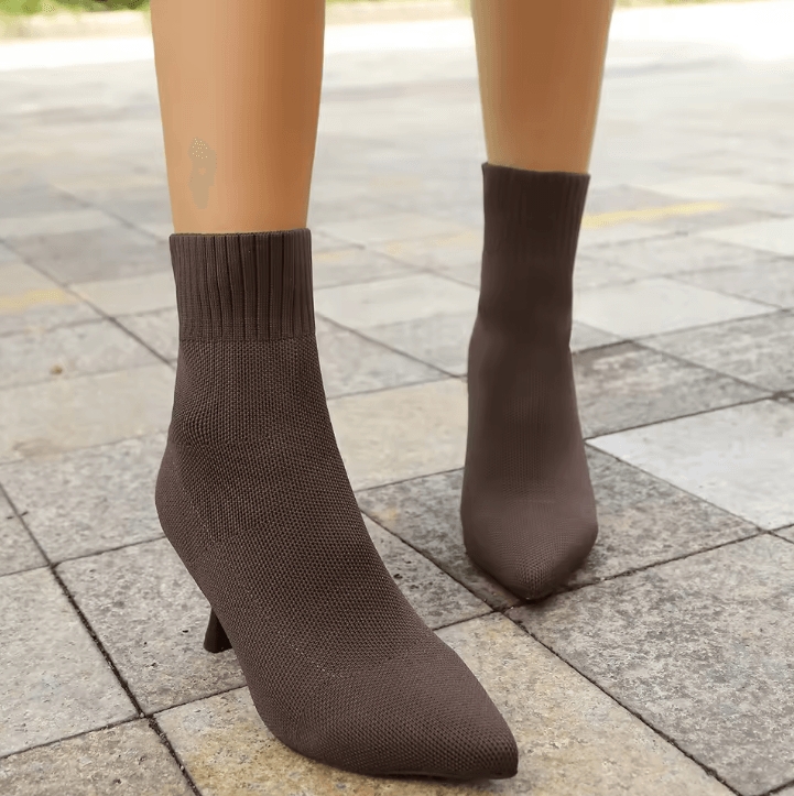 NovaCurve Womens Stretch Fabric Chelsea Boots – Autumn/Winter Sock Boots with Pointed Heel