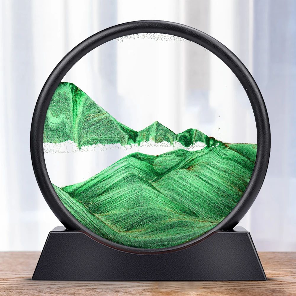 Deep Sea Moving Sand Art Picture – Round Glass 3D Sandscape in Motion Frame (7