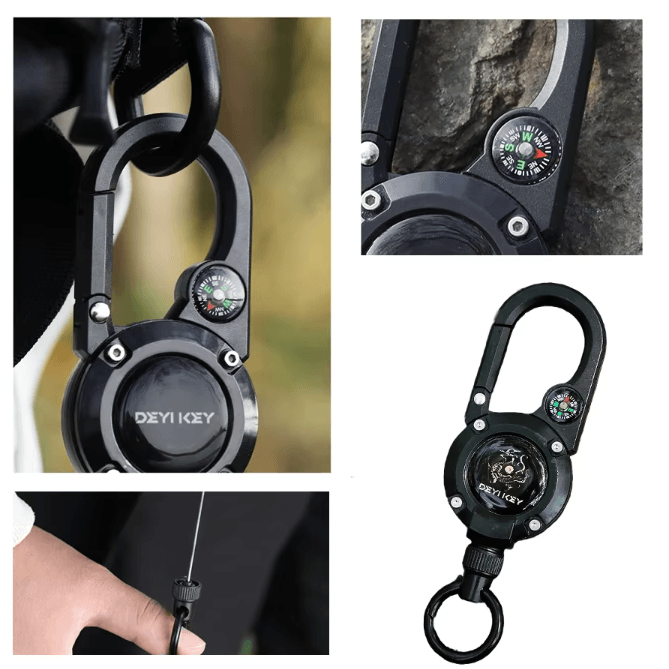 SecureClip Retractable Steel Wire Keychain with Carabiner Reel