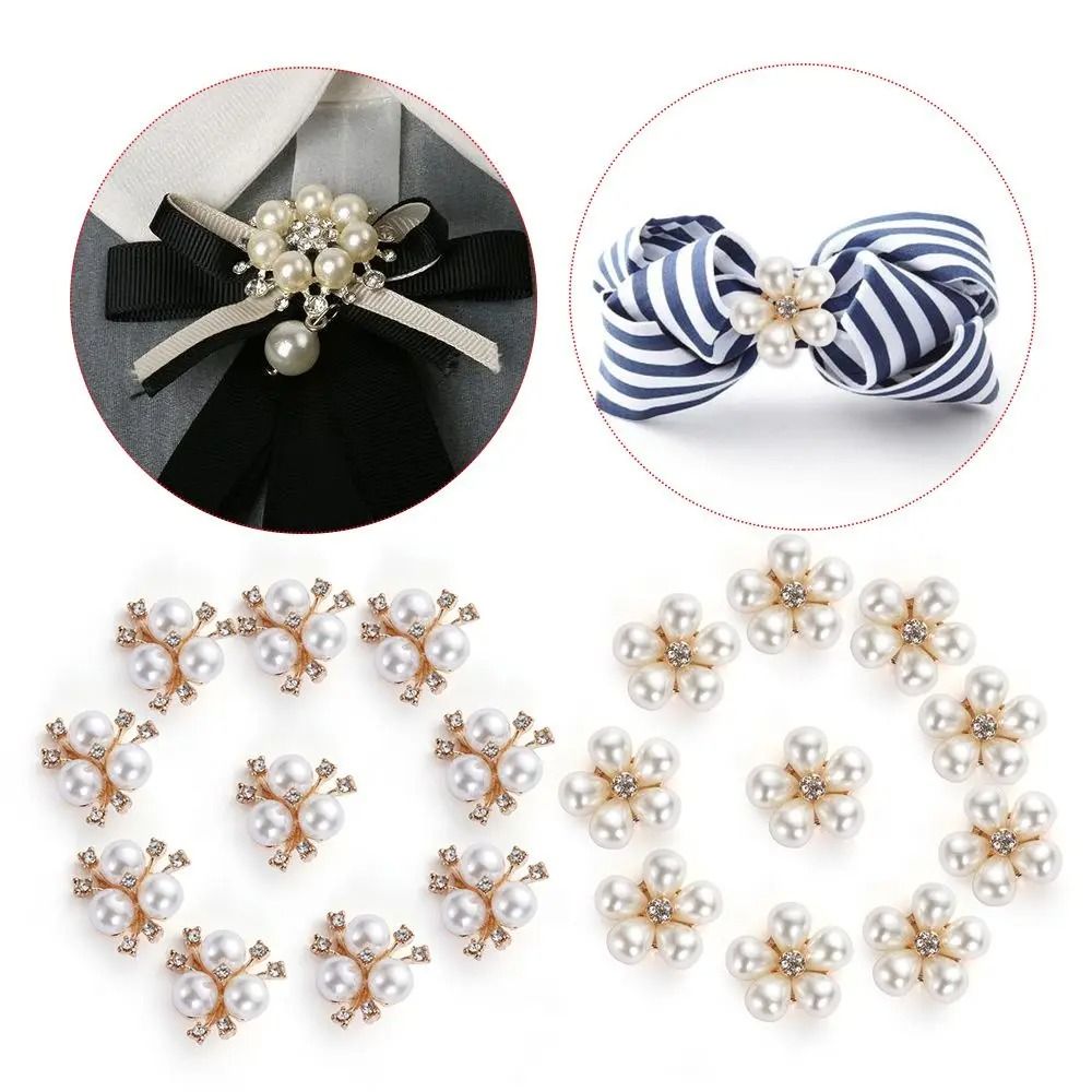 10PCS Flower Rhinestone Pearl Buttons Alloy Crystal DIY Wedding & Craft Embellishments