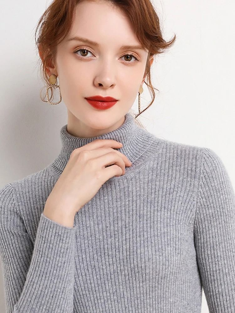 Womens Fall Turtleneck Sweater Knitted Soft Pullover Cashmere Jumper