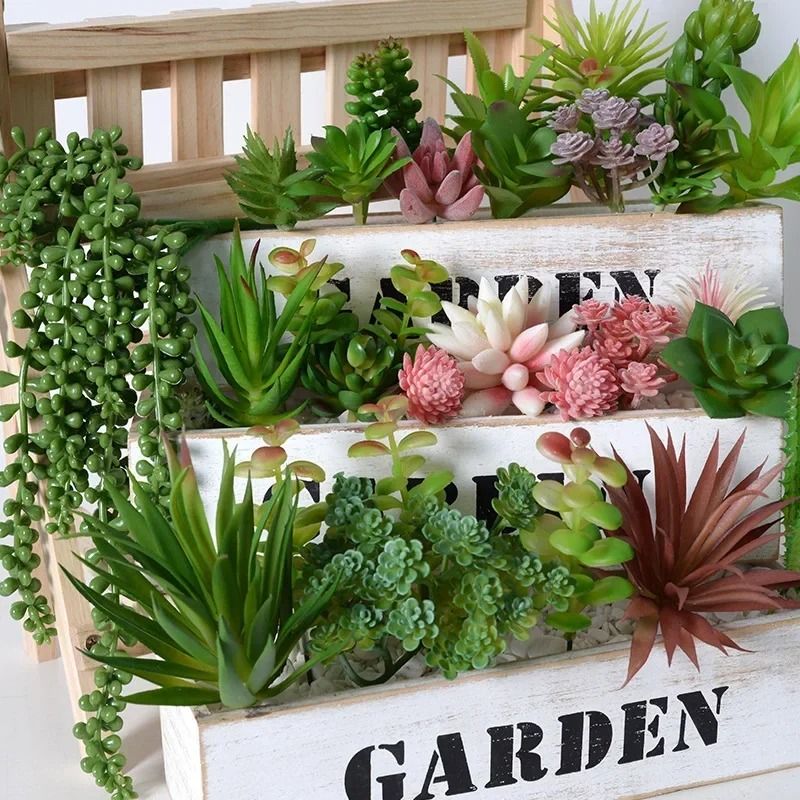 12-Piece Green PVC Succulent Set – High-Performance Faux Plant Collection for Home Garden & Small Bonsai Decor