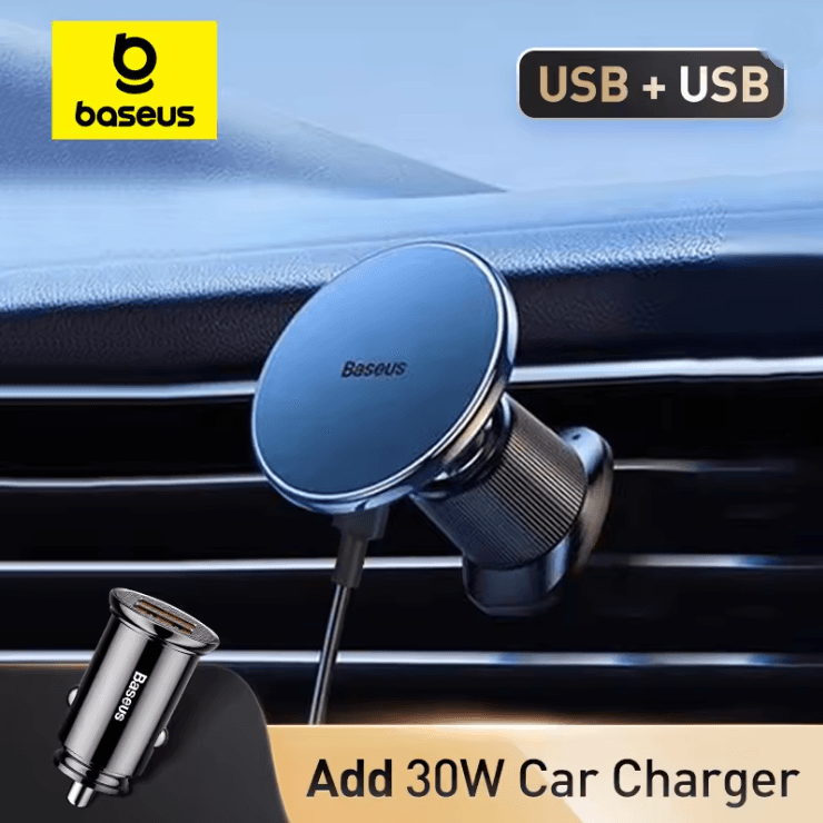 Baseus Magnetic Wireless Car Charger with 15W Fast Charging and Phone Mount