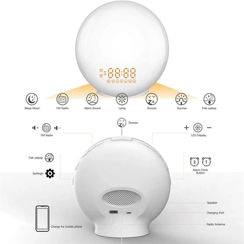 Wake Up Light Alarm Clock with Sunrise and Sunset Simulation