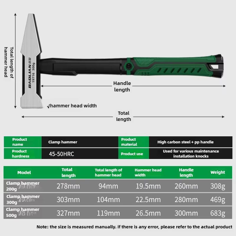 Flat Head Duckbill Hammer Set – 200g, 300g, 500g Plastic Coated Hand Tools