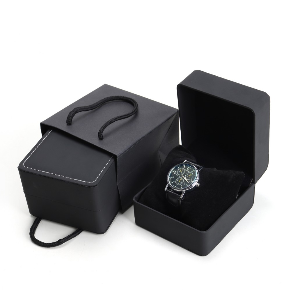Frosted PU Leather Watch Box with Rounded Corners Jewelry Organizer, Men's Watch Display and Storage Gift Case