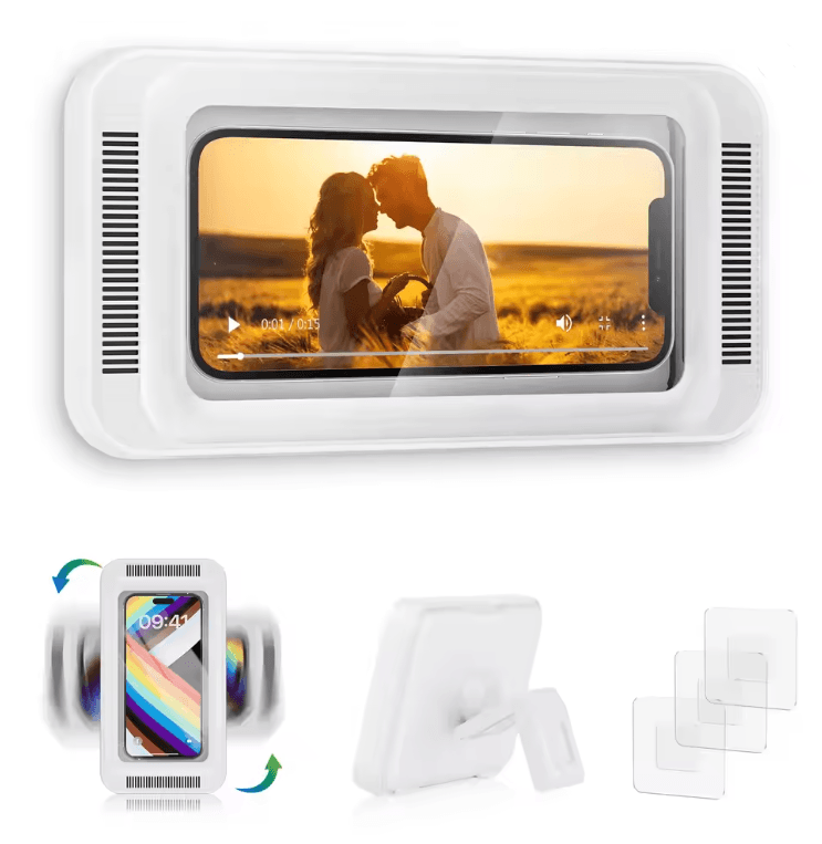 Waterproof Shower Phone Holder with Speaker and 480 Degree Rotation