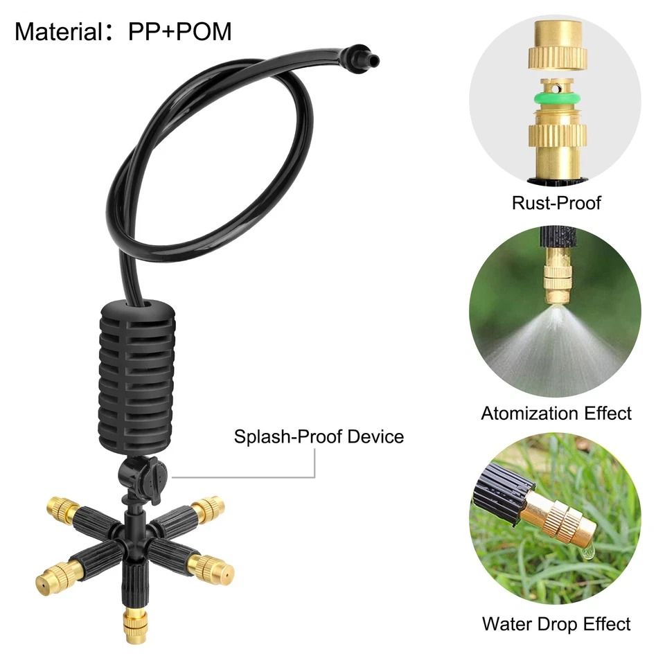 Outdoor Garden Water Misting Nozzles, 5-Way Cooling System for Patios, Greenhouses & Outdoor Spaces