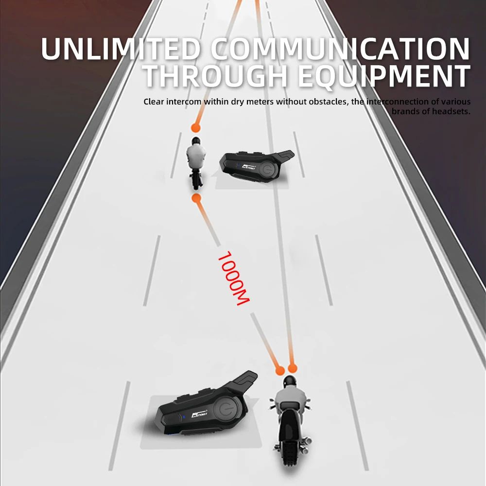 Bluetooth Motorcycle Intercom Headset, Wireless Helmet Interphone Handsfree Communication with IPX6 Waterproof Mic