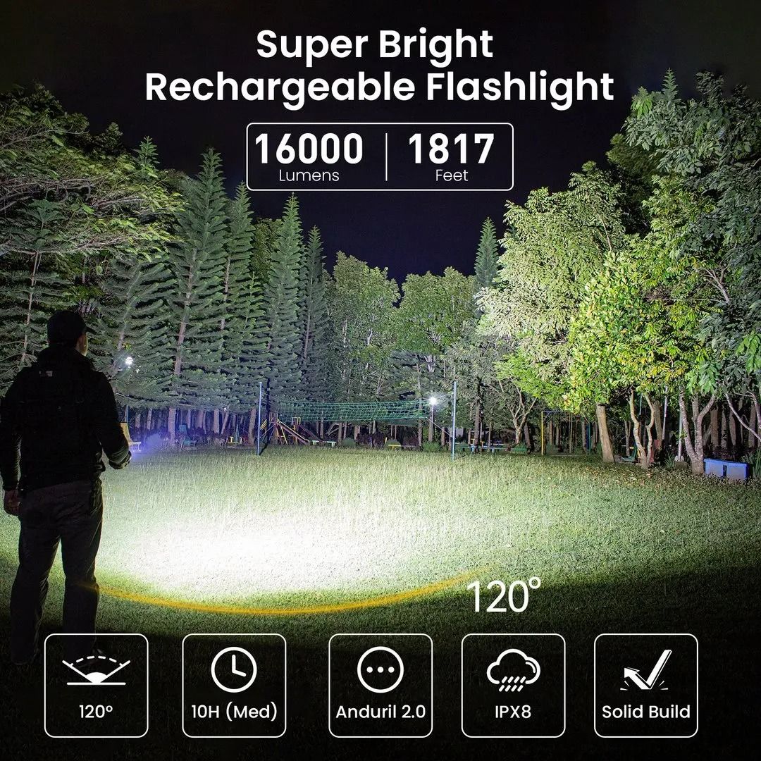Sofirn Q8 Plus LED Flashlight 16000 Lumen USB C Rechargeable Torch with Reverse Charging