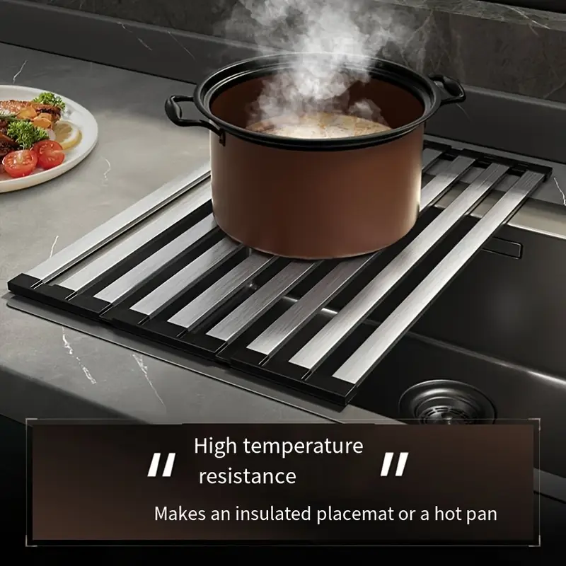 Stainless Steel Kitchen Sink Drain Rack, Fold able Telescopic Dish Rack, Space-Saving Drain Basket