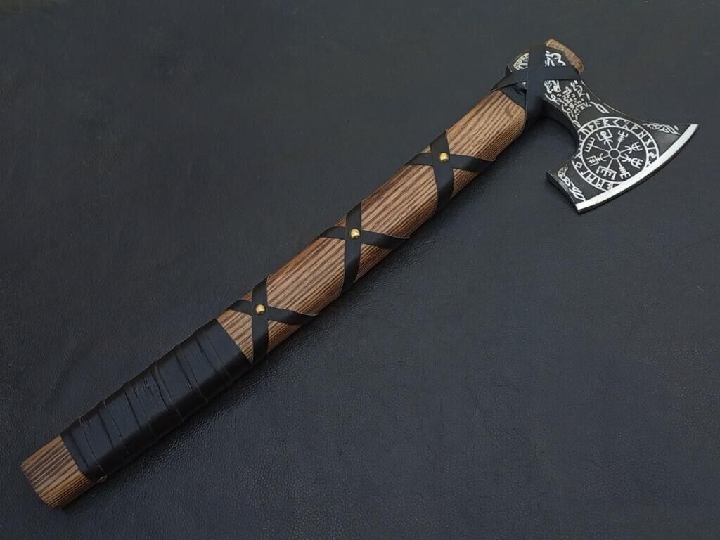 Engraved Viking Axe | Hand-Forged Carbon Steel Blade, 16