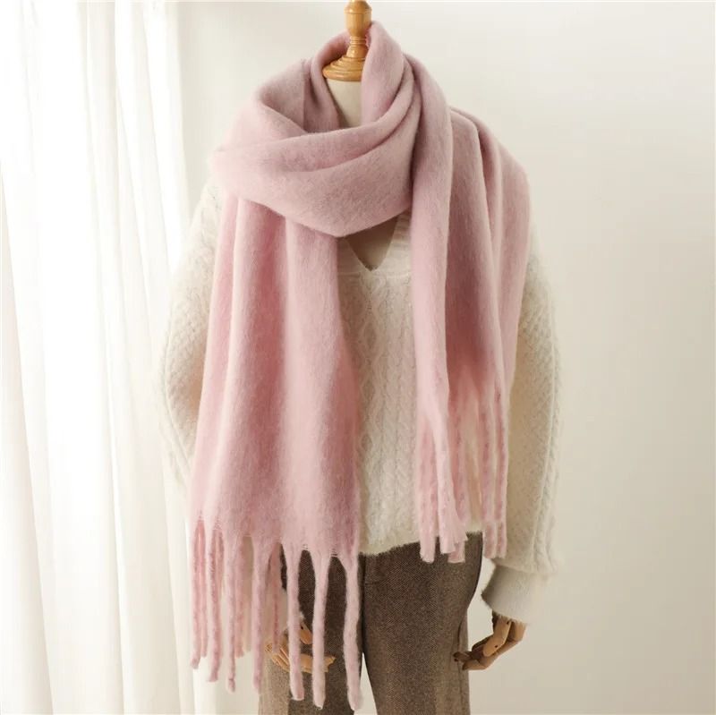 Luxury Winter Cashmere-Feel Scarf – Extra Long Solid Pashmina Wrap & Thick Tassel Shawl