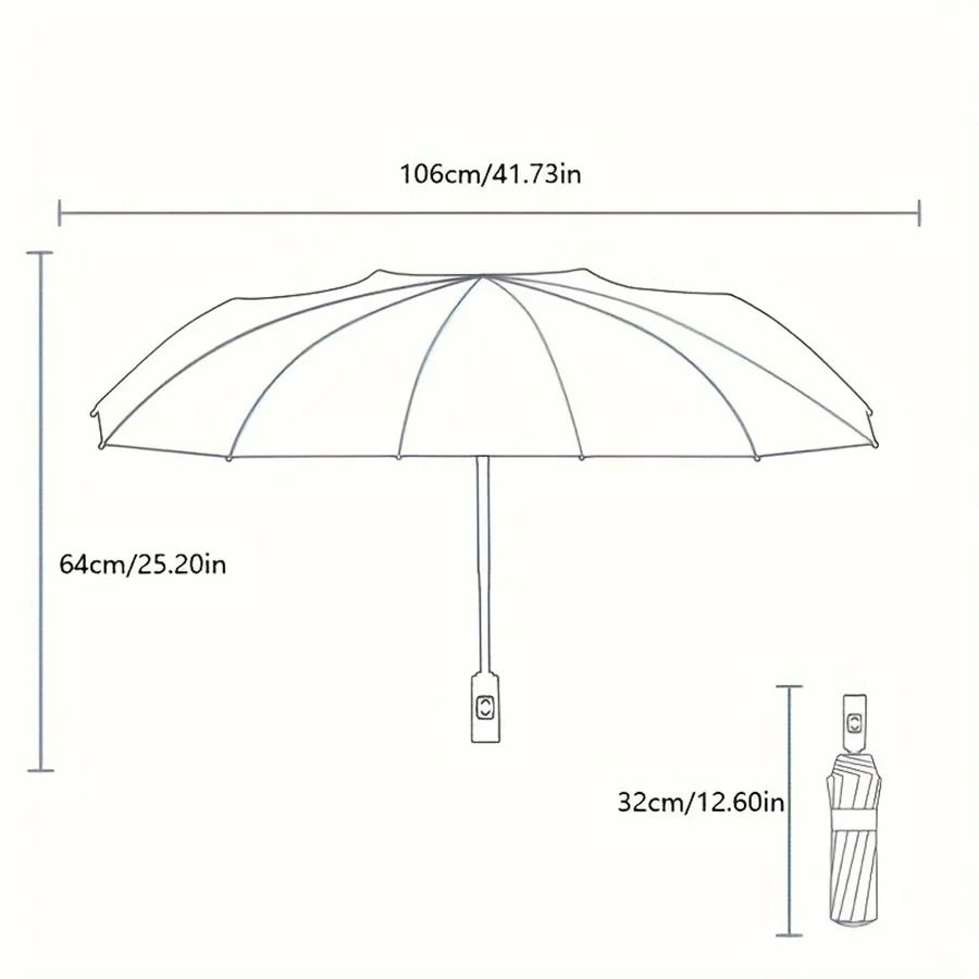12 Bone Automatic Folding Umbrella UV Resistant Three Fold Durable Keel