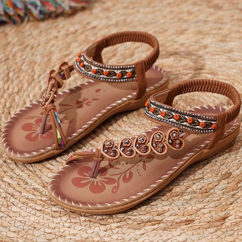 Women bohemia style low heel sandals breathable casual beach summer shoes