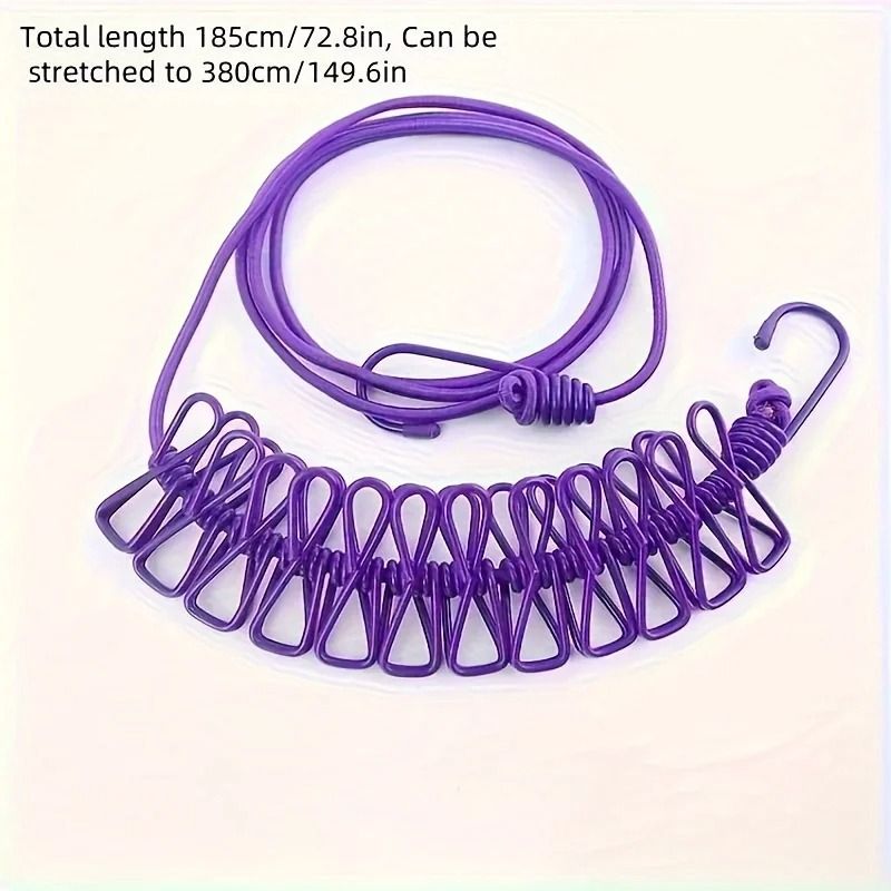 Portable Travel Clothesline with 12 Clothespins Windproof Extendable and Elastic Laundry Clothesline