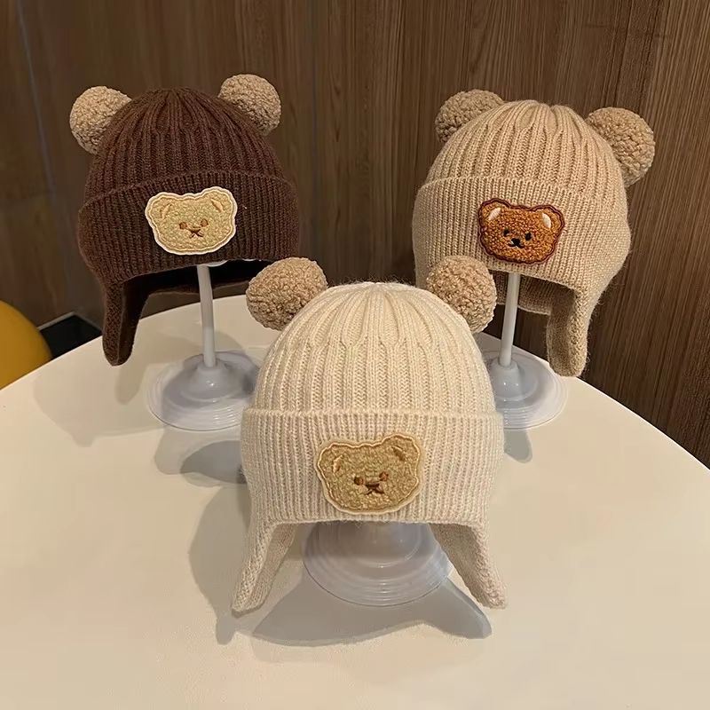 Baby Bear Ear Winter Wool Hat for Infants Soft Warm Knit Baby Beanie