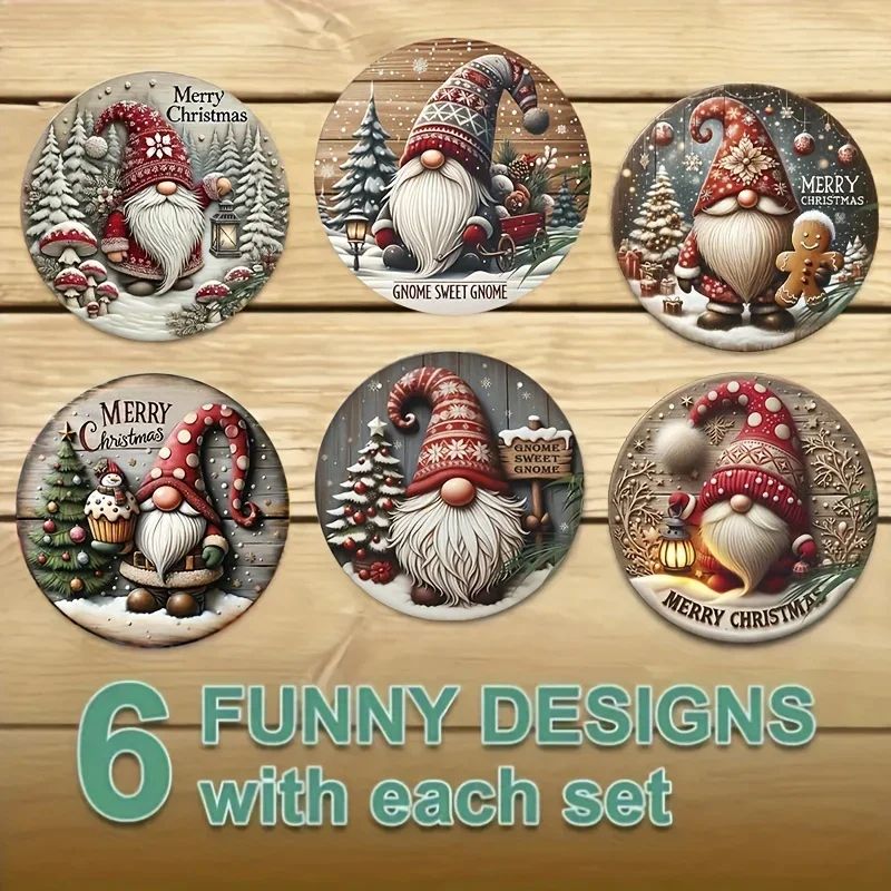 Christmas Gnome Wooden Coaster Set
