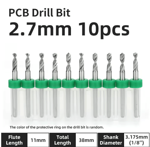 TOOLEYE Micro PCB Drill Bit Set – 10pcs Precision CNC Drills (0.1–3.175mm, 1/8 Shank)