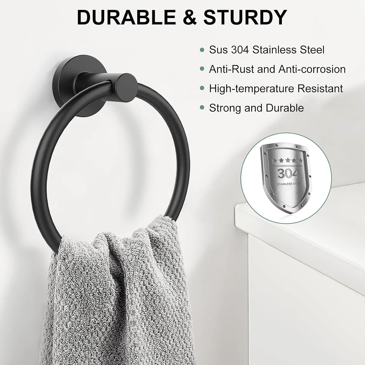 Stainless Steel Towel Ring – SUS304 Round Hand Towel Holder
