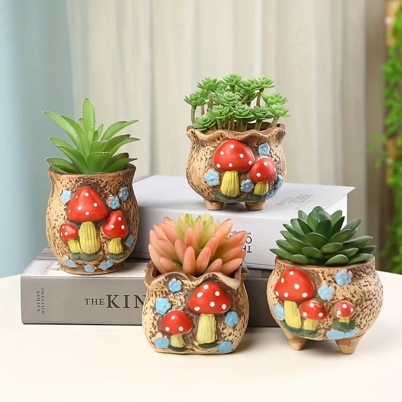 Cute Mushroom Ceramic Succulent Flowerpot Decorative Plant Pot