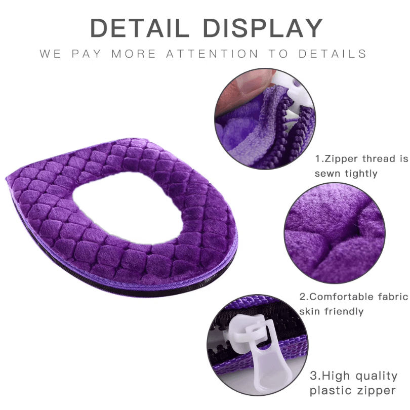 Plush Winter Warm Toilet Seat Cushion – Washable O-Shaped Toilet Lid Cover (14.57 by 17.32 in)