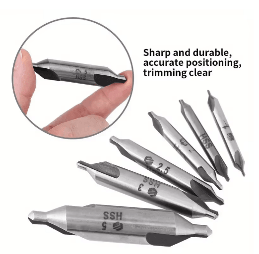 7PCS HSS Center Drill Bits Set 60° Precision Metal Drilling & Lathe Drill Bit Set