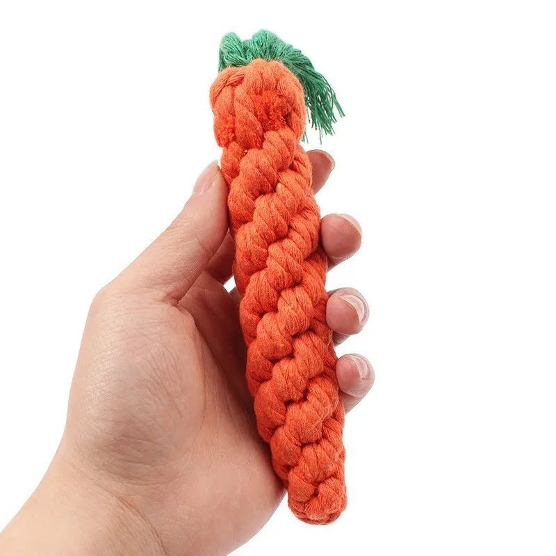 Carrot Rope Dog Chew Toy Cotton Teething Cleaning Tug Toy for Small Medium Puppies Outdoor Training Fun Durable