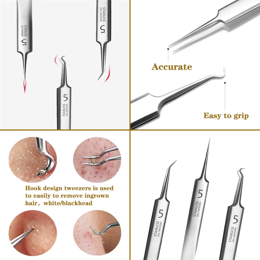 Ultra-Fine No. 5 Blackhead & Acne Removal Tweezers, Professional Beauty Salon Tool