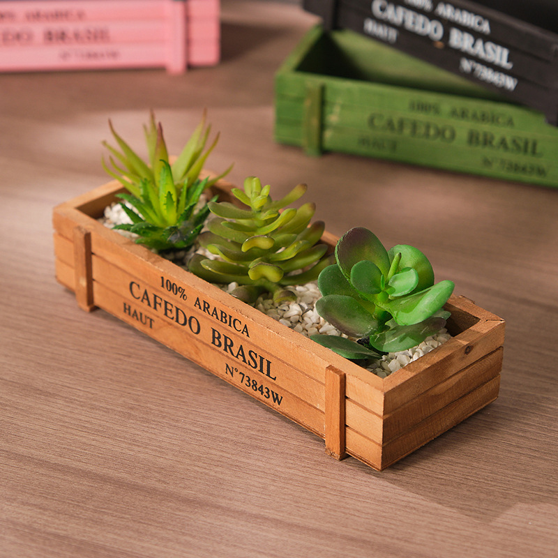 Retro Garden Plant Pot, Vintage Wooden Storage Box for Sundries, Stationery, Pen Box, Succulents, Flower Pots, Balcony